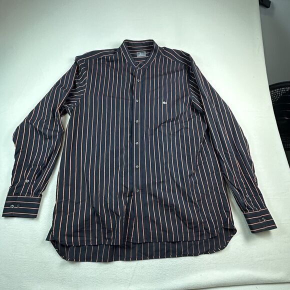 Lacoste Shirt Mens 44 (XL) Black Orange Striped Band Collar Button Up Shirt Croc - Picture 1 of 11